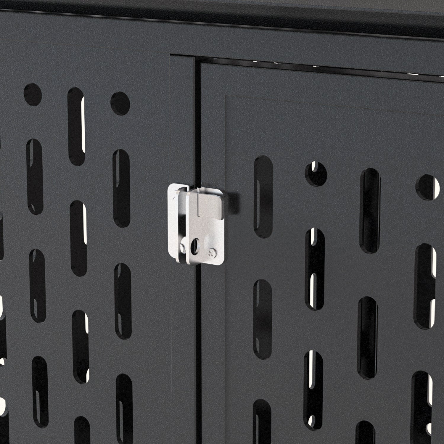Wefulfil heavy duty dog crate black steel panel with ventilated slots and silver latch close up