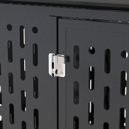 Wefulfil heavy duty dog crate black steel panel with ventilated slots and silver latch close up