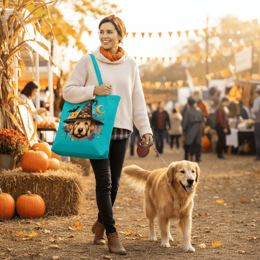 Golden Retriever Witch Tote Bag for Halloween - Dog Canvas - Purrfect Pet Haven