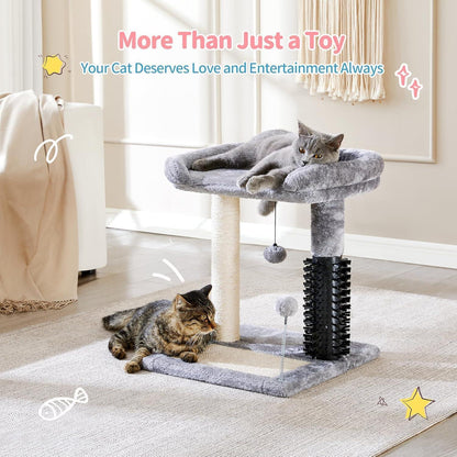 Wefulfil 4-in-1 cat tree tower gray plush with elevated bed sisal scratching posts and hanging toys