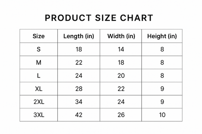 Updated Product Size Chart