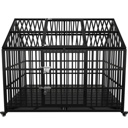 Wefulfil black heavy duty steel Dog Crate For Large Dogs with top access doors dual latches and wheels