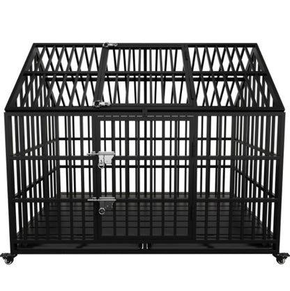 Wefulfil heavy duty black steel Dog Crate For Large Dogs with lockable double doors, rolling casters and removable tray