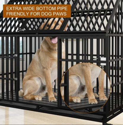 Wefulfil black metal dog crate with tan dog sitting and wide bottom pipe detail Dog Crate For Large Dogs