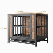Wefulfil wooden dog crate table with black metal frame and rustic wood panels for small dogs