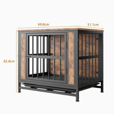 Wefulfil wooden dog crate table with black metal frame and rustic wood panels for small dogs