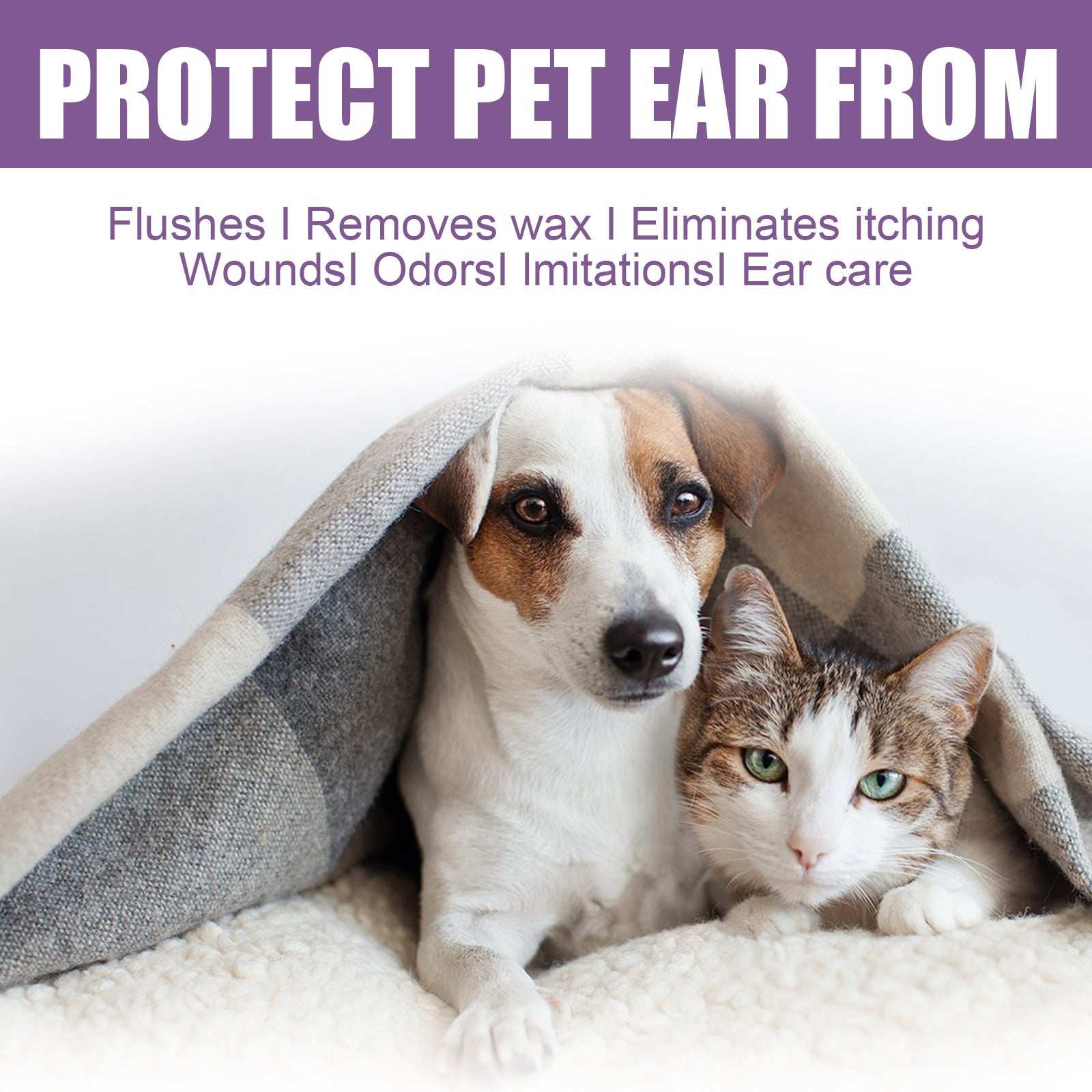 Pet Cat And Dog Ear Rinse protects ears by removing wax and eliminating itching in cats and dogs