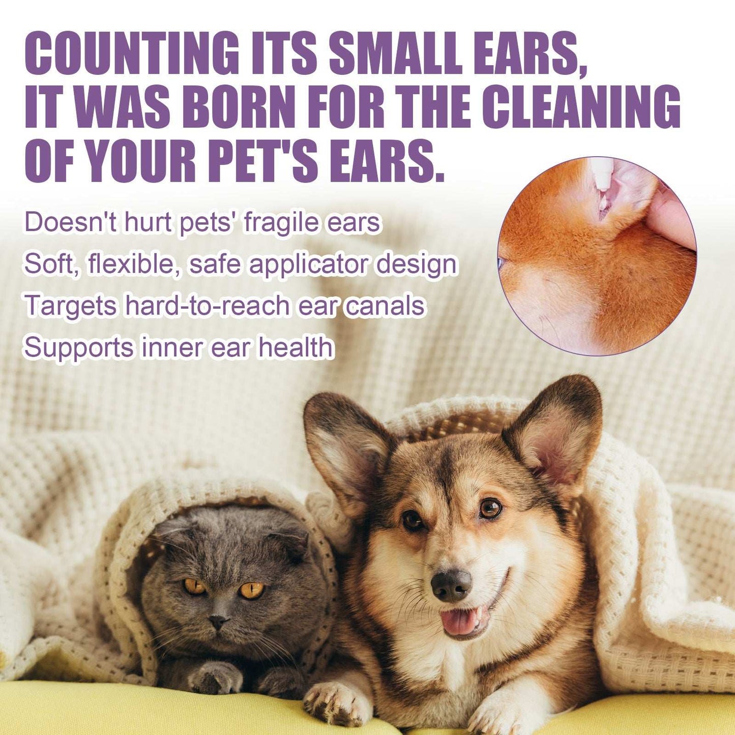 Wefulfil Pet Cat And Dog Ear Rinse with soft applicator for safe cleaning of pet ears and inner ear health