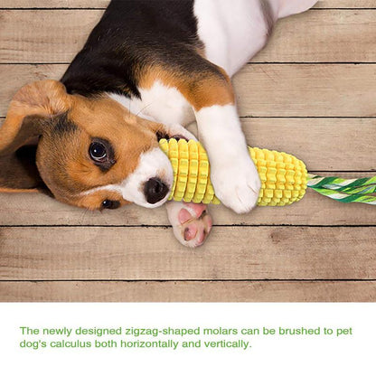 Beagle puppy playing with Wefulfil Corn-Shaped Dog Chew Toy on wooden floor