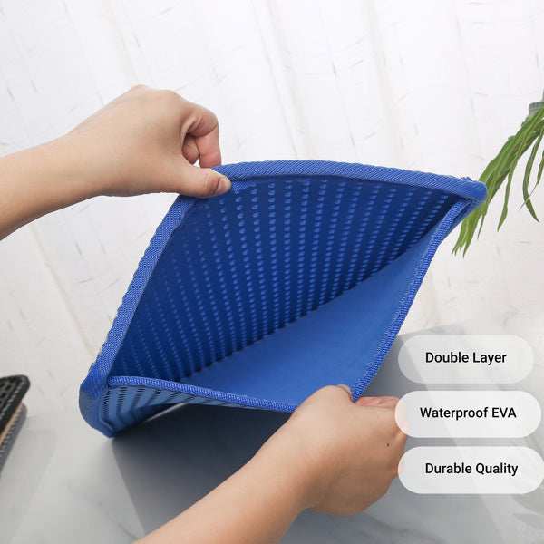Wefulfil Double-layer Rice Cat mat with waterproof EVA and durable quality held open by hands