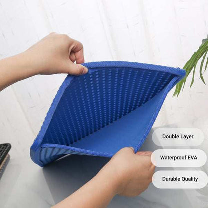 Wefulfil Double-layer Rice Cat mat with waterproof EVA and durable quality held open by hands
