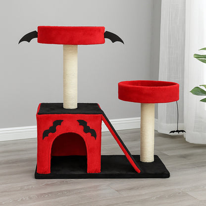 Wefulfil Gothic Cat Tree in red and black with bat wing accents and scratching posts for cats