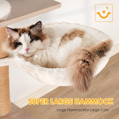 Wefulfil Modern Cat Condo Tree with super large hammock and cozy resting space for large cats