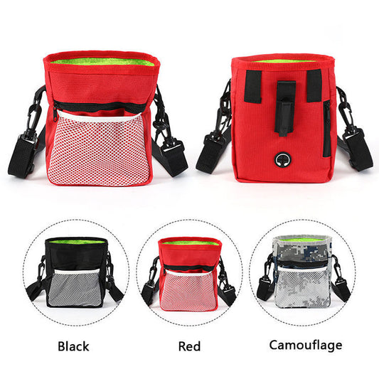 Wefulfil Training Treat Utility Pouch in red, black, and camouflage with front mesh pocket and adjustable strap