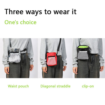 Wefulfil Training Treat Utility Pouch worn three ways as waist pouch, diagonal straddle, and clip-on for pet training