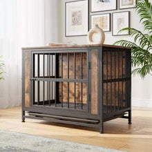 Wefulfil wood and metal dog crate with sturdy frame and rustic wood panels for pet safety
