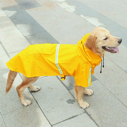 Wefulfil Waterproof Dog Rain Jacket in bright yellow with reflective strips for safety on a golden retriever
