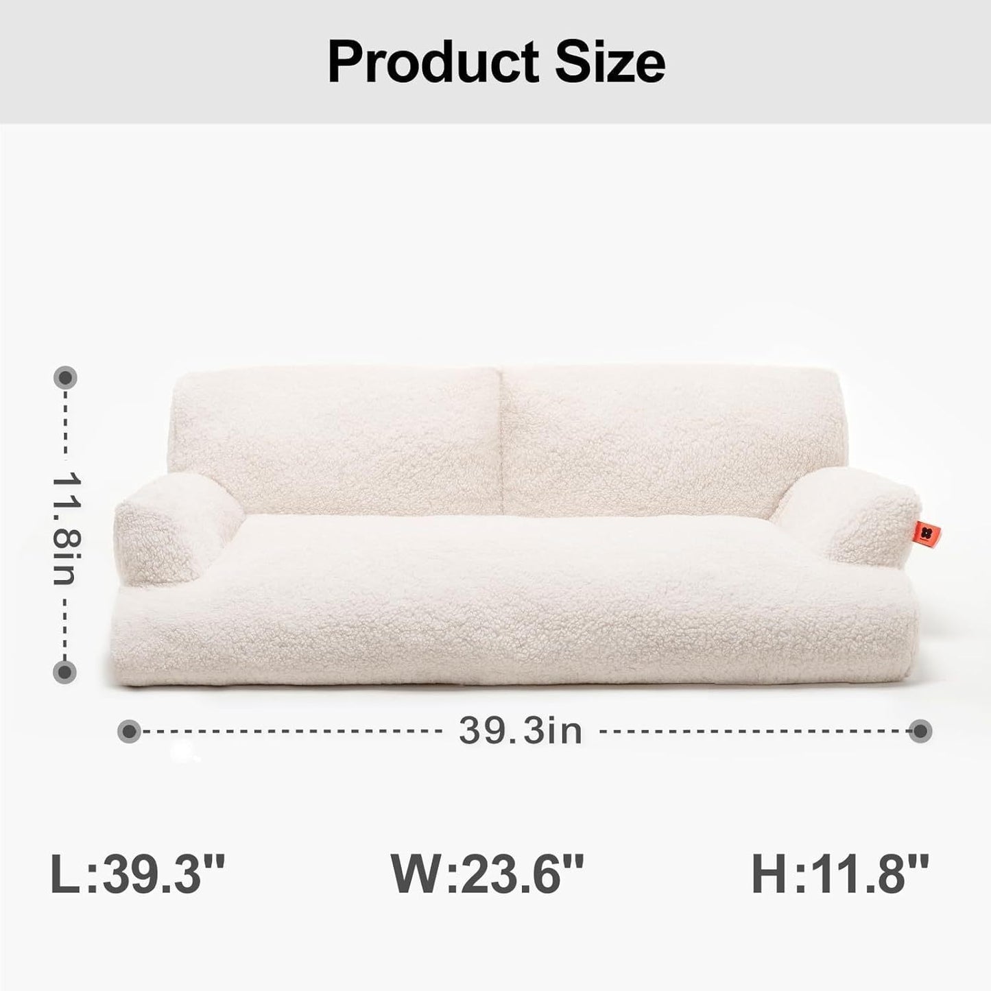 Printify Waterproof Pet Bed in cream color with dimensions 39.3 by 23.6 by 11.8 inches