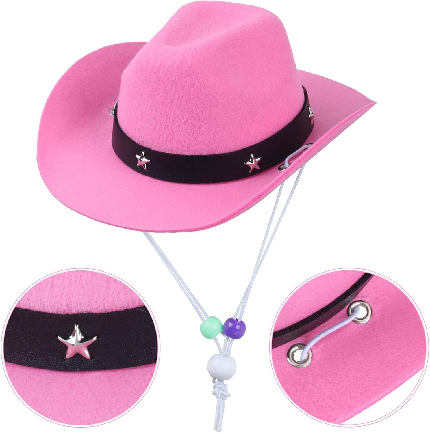 Pink Western Bandana and Hat Set featuring a star-decorated band for pets