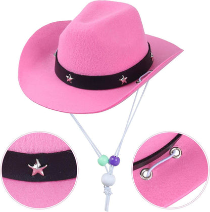 Pink Western Bandana and Hat Set featuring a star-decorated band for pets