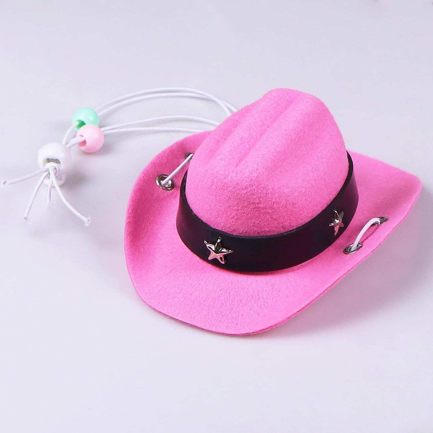 Pink western hat with a star band for pets, part of Western Bandana and Hat Set