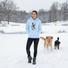 Whimsical Pup Snowball Fetch Hoodie Light Blue
