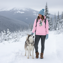 Whimsical Pup Snowball Fetch Hoodie Light Pink