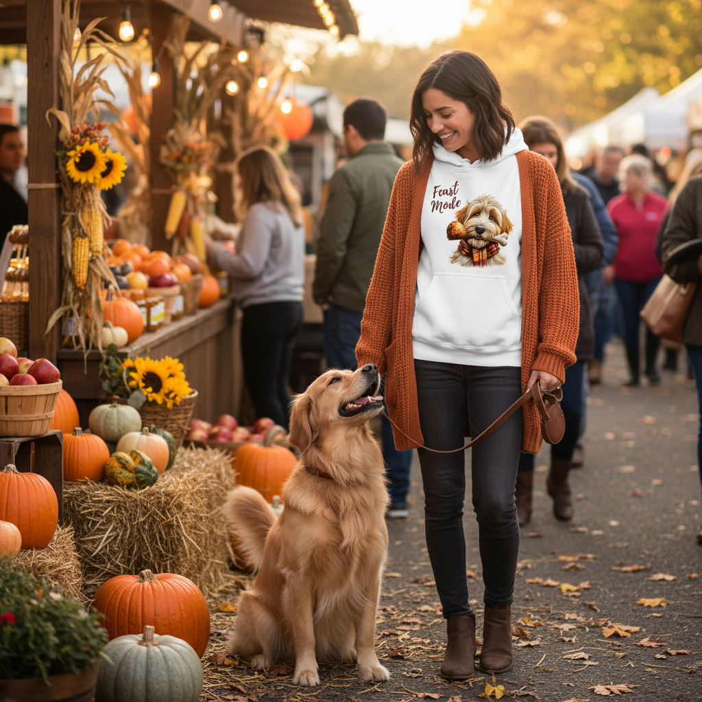 White Feast Doodle Hoodie Thanksgiving Lifestyle
