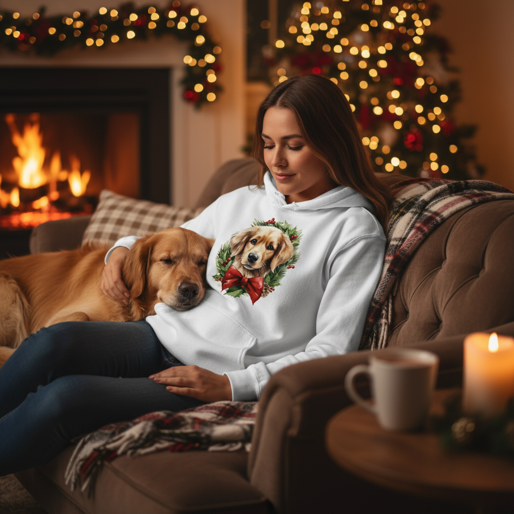 White Golden Retriever Wreath Hoodie