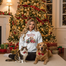 White Meowy Woofmas Hoodie Lifestyle