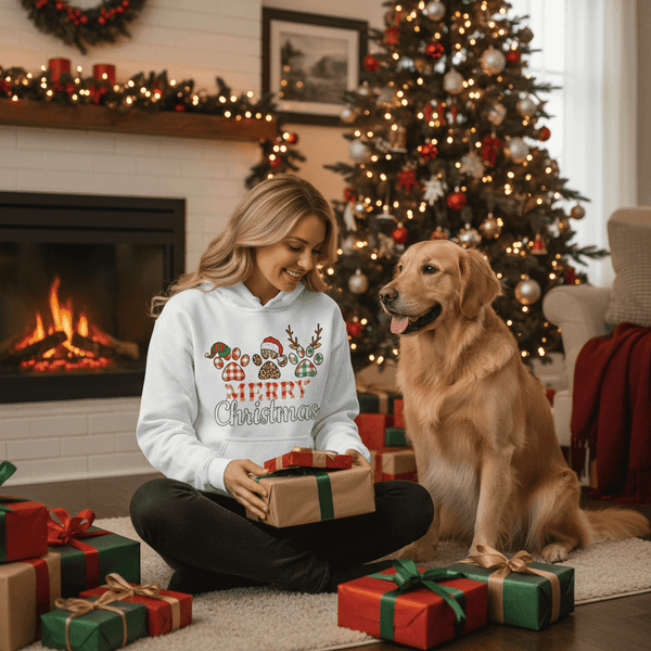Merry Paws Hoodie - Cute Christmas Pet Lover Sweatshirt - Purrfect Pet Haven