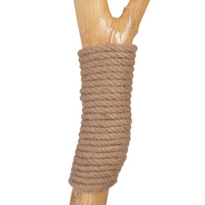 Close-up of natural wooden post wrapped with durable brown rope on White Plush Natural Cat Tree