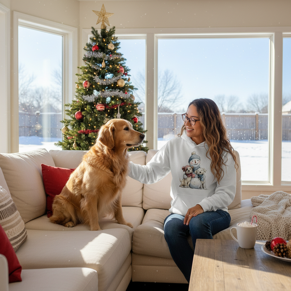 White Snowman Hugs hoodie lifestyle image