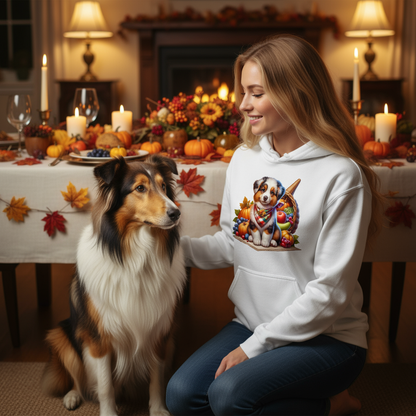 White Thanksgiving Collie Puppy Hoodie Lifestyle