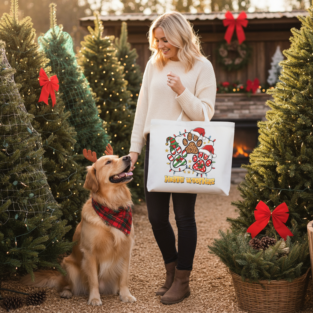 White Woofmas Tote Christmas Lifestyle