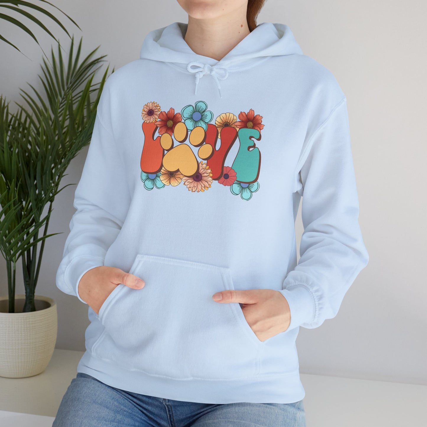 Colorful Floral Paw Print Hooded Sweatshirt - Animal Lover Hoodie