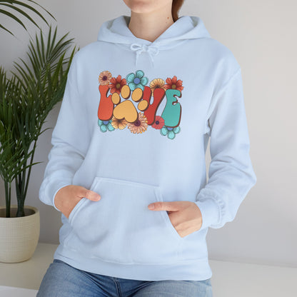 Colorful Floral Paw Print Hooded Sweatshirt - Animal Lover Hoodie
