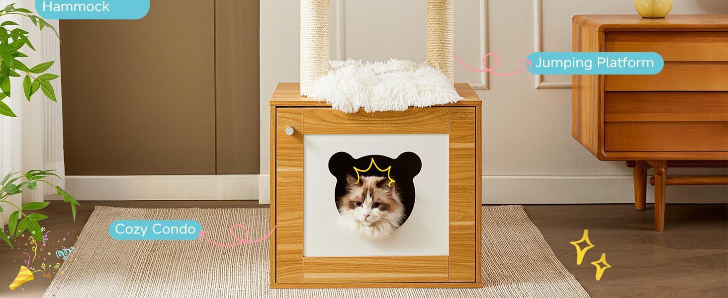 Wefulfil Cat Tree And Tower with cozy condo and hammock for cats