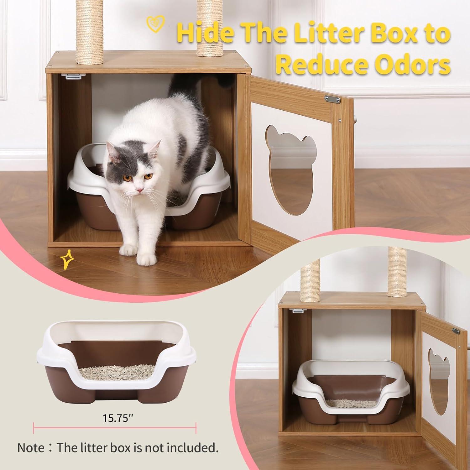 Wefulfil Cat Tree And Tower with hidden litter box enclosure to reduce odors and keep area tidy