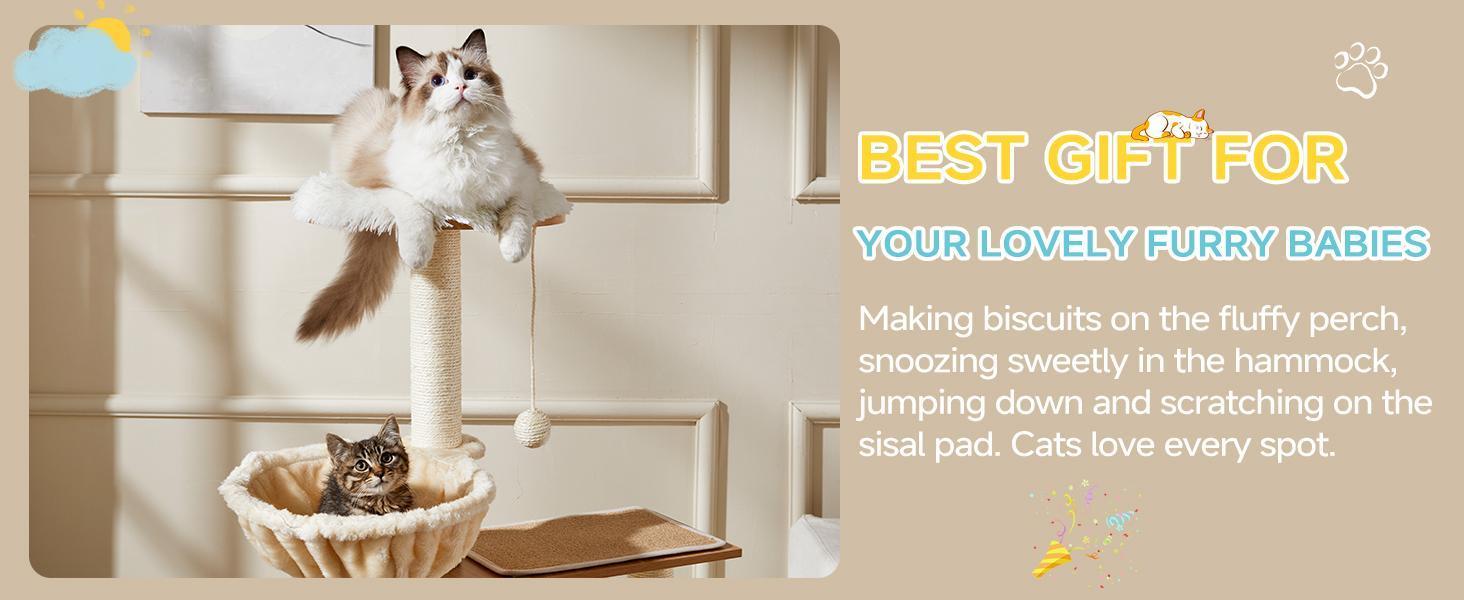Wefulfil Cat Tree And Tower with fluffy perches and sisal scratching pads for playful cats
