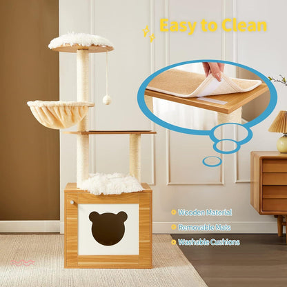 Wefulfil Cat Tree And Tower in wooden design with removable mats and washable cushions easy to clean