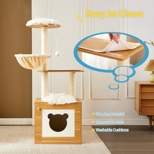 Wefulfil Cat Tree And Tower in wooden design with removable mats and washable cushions easy to clean