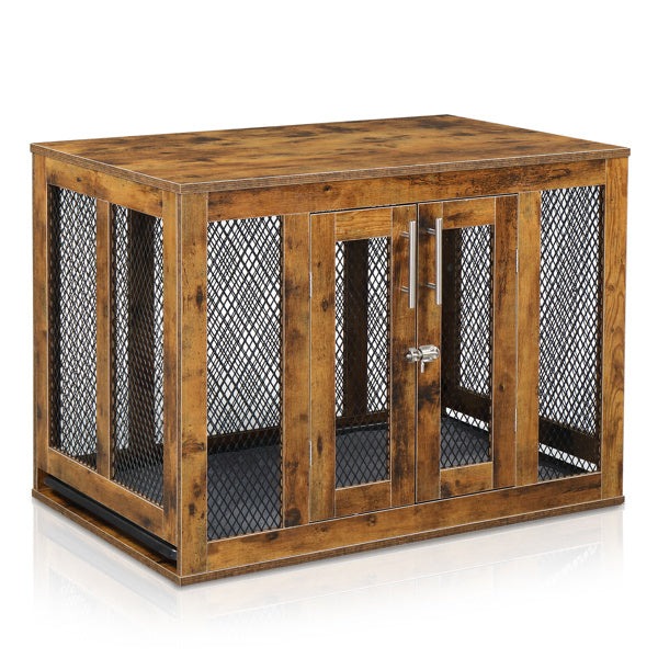 Wefulfil wooden indoor dog crate furniture with metal mesh sides and double front doors