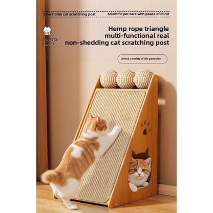 Wefulfil Scratching Board Tower with hemp rope triangle and cat hideout for multi-functional pet care