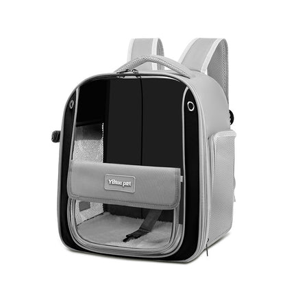 Dropshipman large cat carrier backpack in gray with clear front window mesh sides padded straps and interior leash