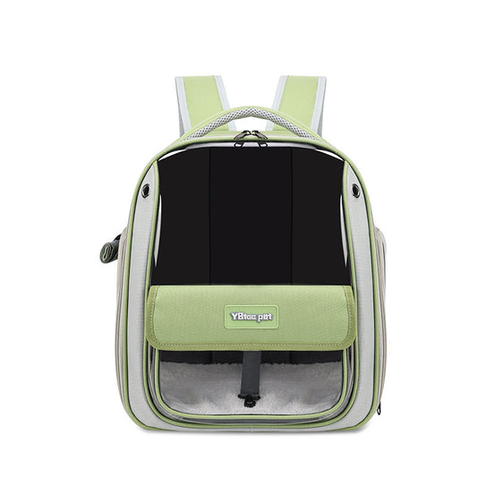 Dropshipman large cat carrier backpack in green with clear front window plush interior and mesh ventilation
