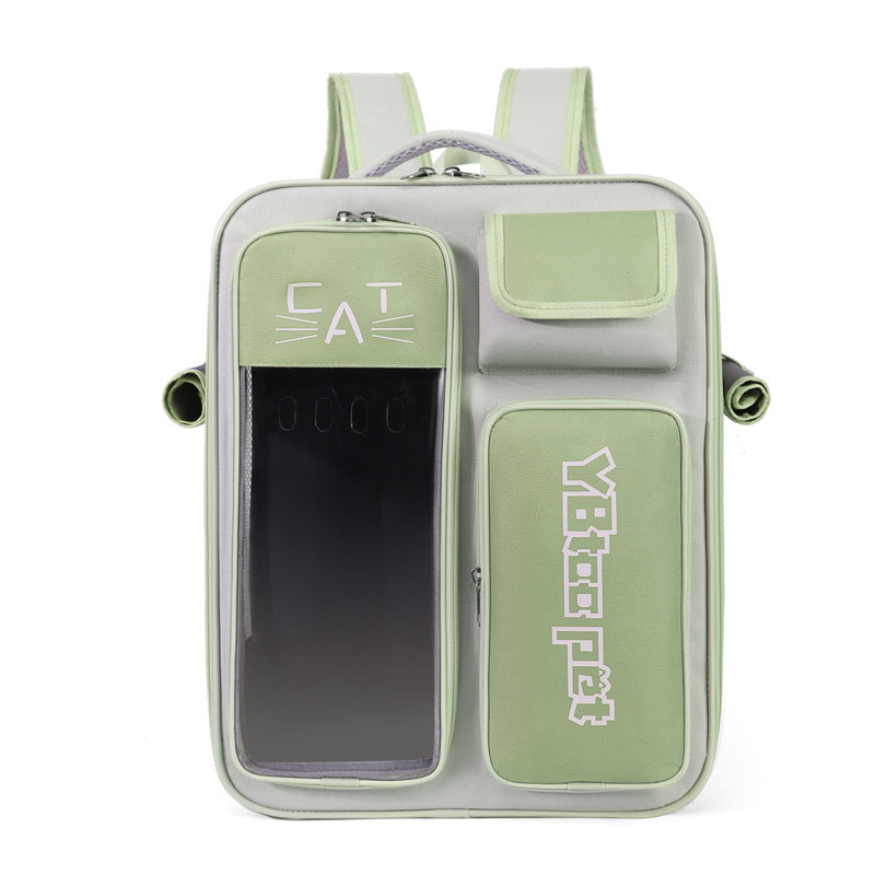 Dropshipman light green cat backpack carrier with transparent front window multiple pockets and shoulder straps