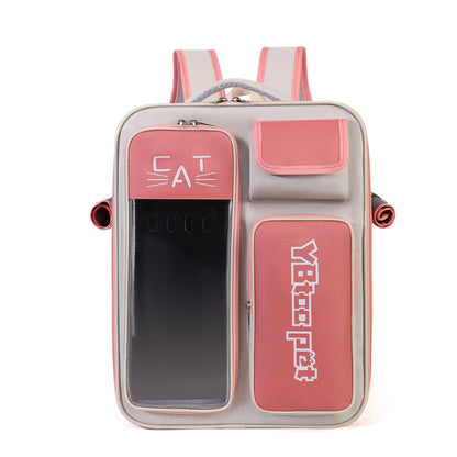 Dropshipman pink gray cat backpack carrier with transparent front window multiple pockets and padded straps for travel